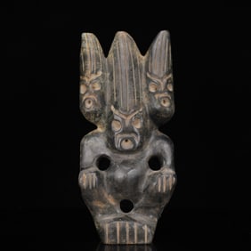 An Archaic Hongshan Culture Black Jade Figure Ornament