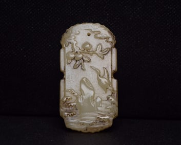 An Exquisite White Jade Landscape Pattern Pendant