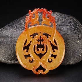An Exquisite White Jade Dragon and Phoenix Pendant