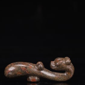 An Archaic Hongshan Culture Greenish Jade Beast Ornament