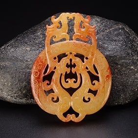 An Exquisite White Jade Dragon and Phoenix Pendant