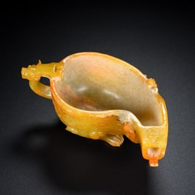 An Exquisite White Jade Dragon Pattern Dragon Libation Cup