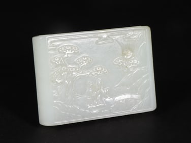 An Exquisite White Jade Landscape and Figure Pattern Ornament
