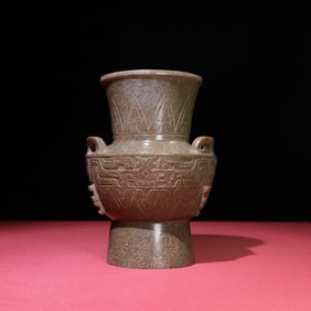 An Exquisite White Jade Beast-Face Pattern Vase