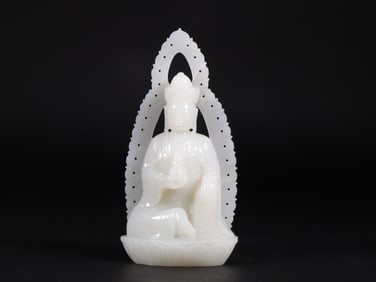 An Exquisite White Jade Statue of Kshitigarbha Bodhisattva