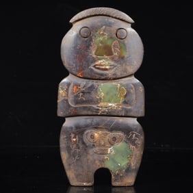 An Archaic Liangzhu Culture Green Jade Figure Ornament