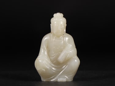 An Exquisite White Jade Statue of Avalokitesvara