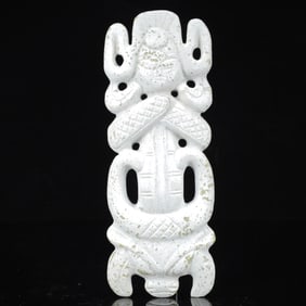 An Archaic Hongshan Culture White Chicken Bones Figure Ornament