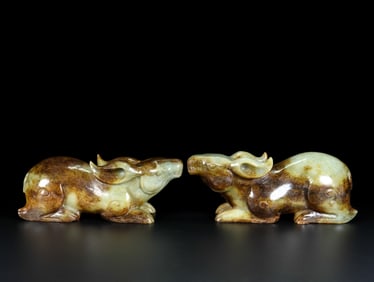 A Pair of Exquisite White Jade Rabbit Ornaments