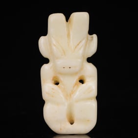 An Archaic Hongshan Culture White Jade Figure Pendant
