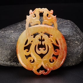 An Exquisite White Jade Dragon and Phoenix Pendant