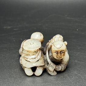 An Exquisite White Jade Figure Hand Piece