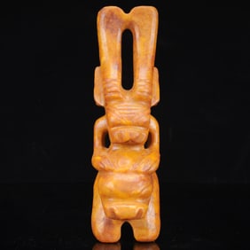 An Archaic Hongshan Culture Yellow Jade Figure Ornament