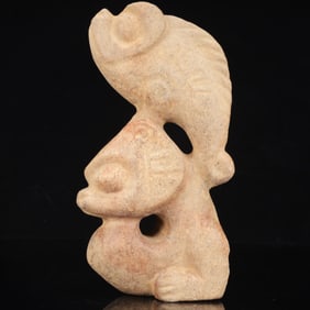 An Archaic Hongshan Culture Yellow Jade Animal Mask Ornament