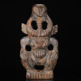 An Archaic Hongshan Culture Black Jade Figure Ornament