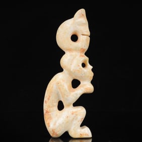 An Archaic Hongshan Culture Yellow Jade Figure Ornament
