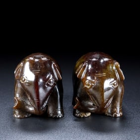 A Pair of Archaic Gaogu yu Elephant Ornaments