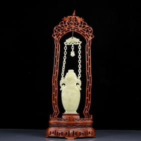 A Huge Greenish Jade Landscape and Figure Pattern Bottle