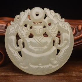 An Exquisite White Jade Figure Pattern Pendant