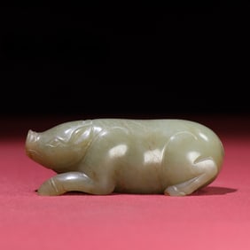 An Exquisite White Jade Pig Hand Piece