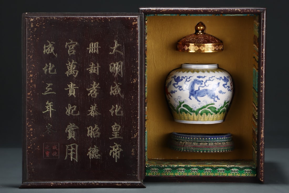 An Exquisite Doucai Painted Gold Seawater Pattern Auspicious Beast Pattern Jar (1 of 9)