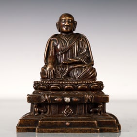 A Exquisite Bronze Inlaid Silver Statue of Guru Buddha statue