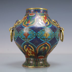 A Exquisite Cloisonne Lotus Pattern Double-Ears Vase