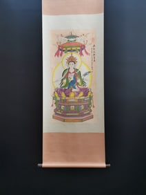 A Chinese Vertical Scroll Ink Painting of Statue of Manjusri on Paper