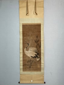 A Chinese Vertical Scroll Ink Painting of Crane on Paper