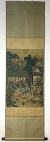 A Chinese Vertical Scroll Ink Painting of Character and Story on Silk
