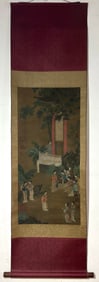 A Chinese Vertical Scroll Ink Painting of Character and Story on Silk