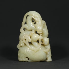An Exquisite White Jade Dragon and Phoenix Pattern Figure Pattern Ornament