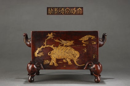 An Exquisite Gilt Bronze Flower and Bird Pattern Elephant Pattern Double-Ears Censer
