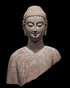 An Exquisite Limestone Painted Color Buddha Statue