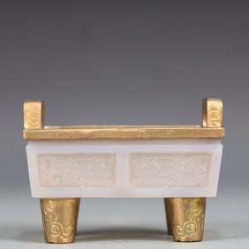 A Exquisite Agate Outline in gold Dragon Pattern Double-Ears Censer