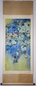 A Chinese Vertical Scroll Ink Painting of Flower and Bird on Paper