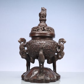 A Exquisite Eaglewood Lotus Pattern Double-Ears and Tripod Censer