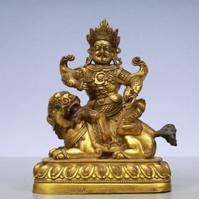 An Exquisite Gilt Bronze Statue of Mammon Rides the Lion