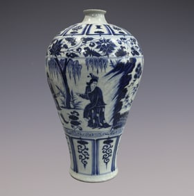 An Exquisite Blue and White Lotus Pattern Character and Story Pattern Vase