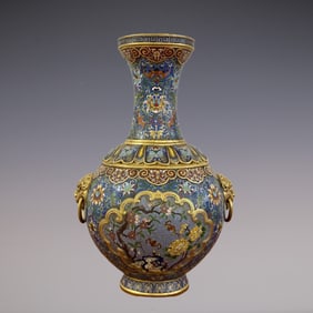 An Exquisite Cloisonne Lotus Pattern Double-Ears Vase