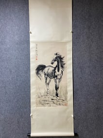 A Chinese Vertical Scroll Ink Painting of Horse on Paper