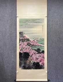 A Chinese Vertical Scroll Ink Painting of Landscape on Paper
