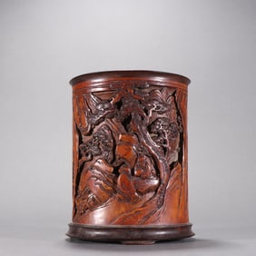 An Exquisite Bamboo Character and Story Pattern with poem Brush Pot