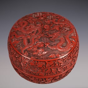 An Exquisite Carved Red Lacquer Lotus Pattern Dragon Pattern Box