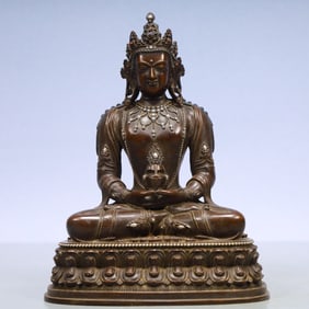 An Exquisite Bronze Inlaid Gems Statue of Amitayus