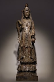 An Exquisite Limestone Painted Color Statue of Bodhisattva