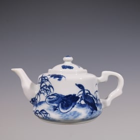 An Exquisite Blue and White Flower and Bird Pattern Teapot