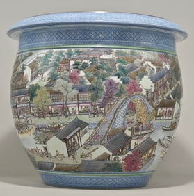 An Exquisite Famille-Rose Landscape and Figure Pattern Vat