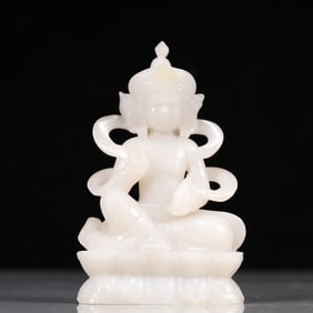 A Exquisite White Jade Statue of Mammon