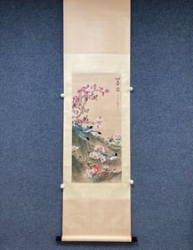 A Chinese Vertical Scroll Ink Painting of Flower and Bird on Paper